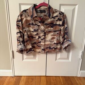 Zara linen Brown Camouflage Button Down Shirt/Jacket